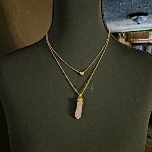 Avon Gold Double-Layer Necklace with Pink Crystal Pendant